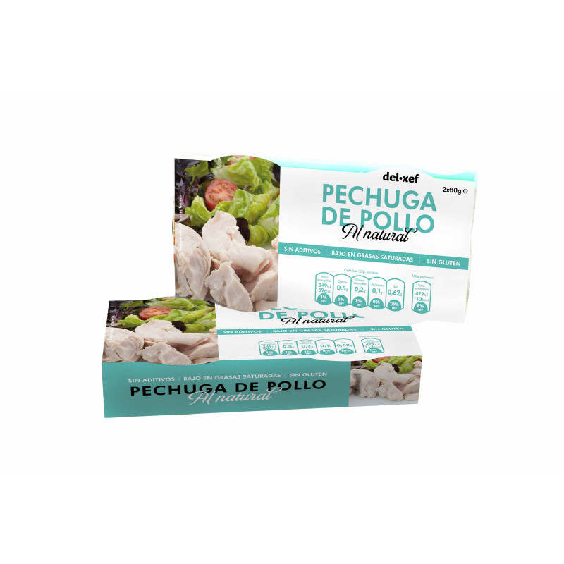 Pechuga de pollo en lata al natural. Pack de 2 ud de 80 gr cada una
