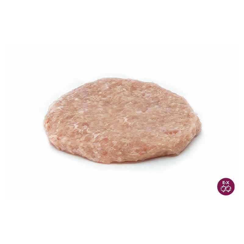 Hamburguesa 100% pollo, cada unidad pesa aprox. 125gr