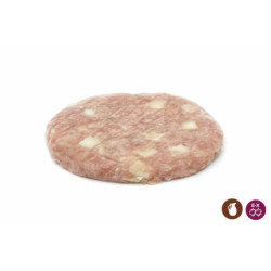 Hamburguesa pollo y queso, cada unidad pesa aprox. 125gr